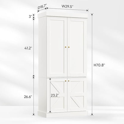 70.8" Tall Farmhouse Kitchen Pantry Cabinet with Doors, Modular Storage Cabinet with 4-Tier Adjustable Shelves, Wooden Hutch for Kitchen or Living Room, Set of 2, White