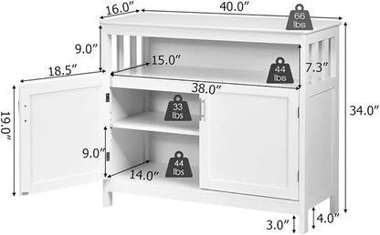 Sideboard Buffet Storage Cabinet Wood Kitchen Cupboard Server Console Island Table 2 Doors Storage Chest with Top Open Shelf (White)