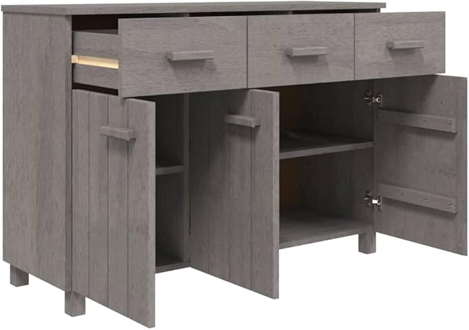 Light Grey Solid Pine Wood Sideboard, 3-Door Buffet Cabinet with Drawers, 44.5" Living Room Storage Furniture, Rectangular Entryway Coffee Station Kitchen Furniture