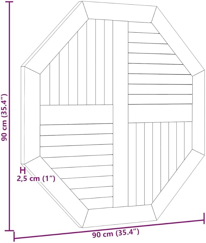 Octagonal Solid Teak Wood Table Top 35.4 in Outdoor Butcher Block Style, Oiled Brown Finish, Parasol Hole Ready for Dining or Standing Desk, Indoors & Patio Use