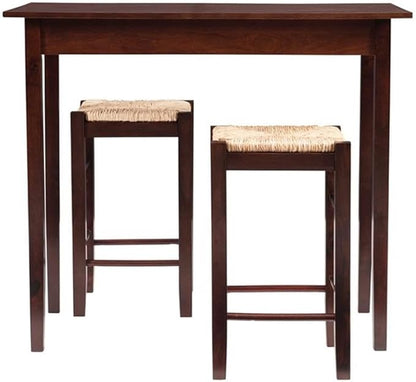 Linon Tavern Espresso Counter Height Table with 2 Stools - Kitchen Bar Set Sea Grass/Rush Seat