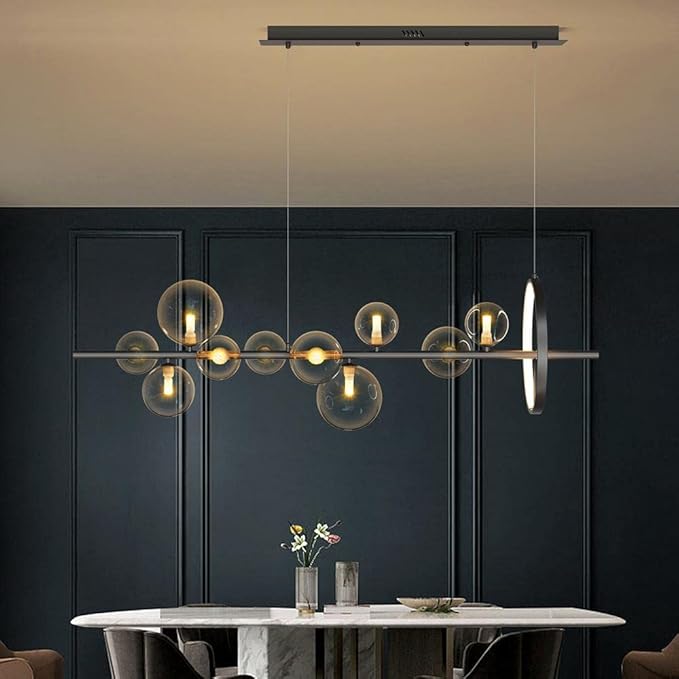 Linear Kitchen Island Lighting, Dining Room Light Fixture Over Table, Large Industrial Black Pendant Lights Ceiling Hanging for Kitchen Living Room (Black, 10-Light)