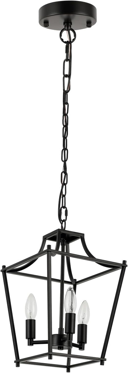 Lantern Pendant Light Black Pendant Light Fixtures 3-Light Black Lantern Pendant Lights, 9.4" Adjustable Farmhouse Pendant Lighting for Kitchen Island Dining Room Foyer
