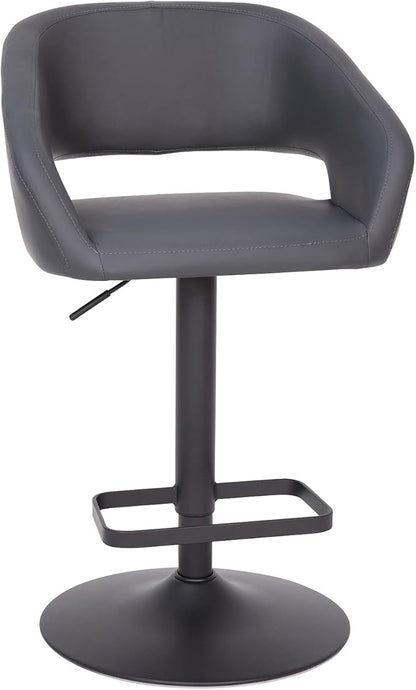 Flash Furniture Erik Comfortable & Stylish Contemporary Barstool with Rounded Mid-Back and Foot Rest, Adjustable Height - Gray Vinyl with Chrome Base