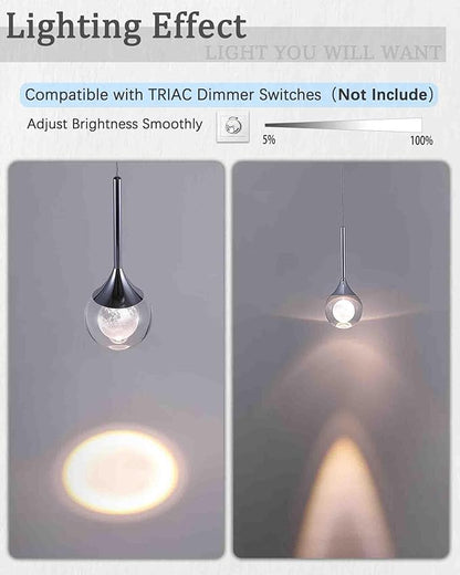 2 Pack Modern Crystal Moon Pendant Lights, Dimmable Natural White (3000K) LED Hanging Light Fixture for Kitchen Island Dining Room Bar Bedroom, Chrome Finish