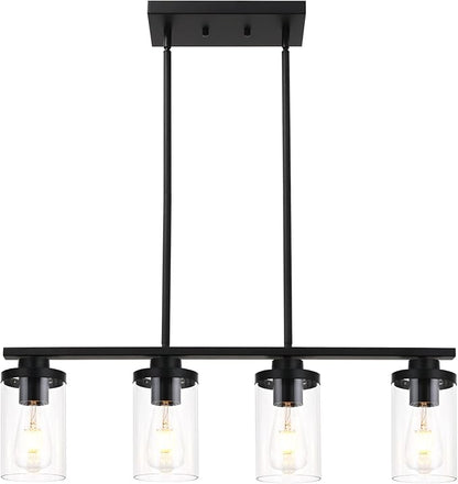 Kitchen Island Pendant Light,4-Light Dining Room Light Fixtures Over Table Vintage Black Flush Mount Ceiling Hanging Lighting with Glass Shade for Kitchen Island Dining Living Room