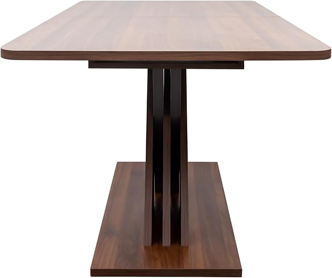 55.12"-70.78" Wooden Extendable Dining Table for 4-8, Modern Expandable Kitchen Table with X-Shaped Design Base and Wood Grain Tabletop for Living Room, Dining Room, Walnut