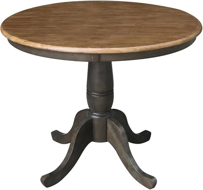 HomeStock Island Interiors 36-in Round Top Pedestal Table with Butcher Block Surface Dining Height, Solid Parawood, 29.1-InH, Pedestal Base with 4 Feet for Maximum Support, Ready to Assemble