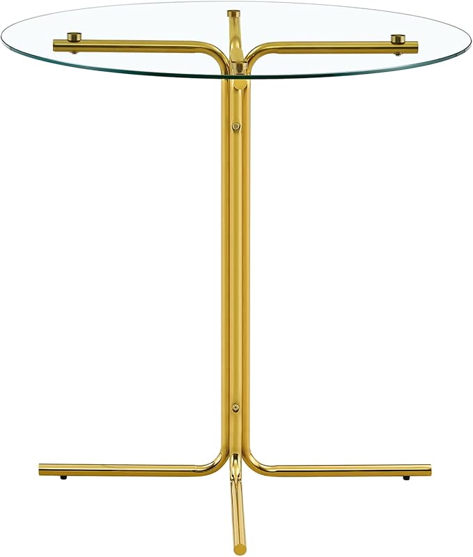36" Round Counter Height Table, Tempered Glass Top with Gold Metal Base, Modern Pub Table for Kitchen, Bar & Small Spaces