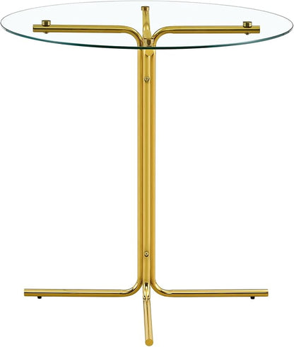 36" Round Counter Height Table, Tempered Glass Top with Gold Metal Base, Modern Pub Table for Kitchen, Bar & Small Spaces