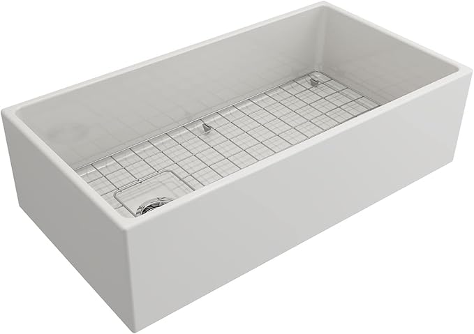 BOCCHI Contempo Apron Front Fireclay 36 in. Single Bowl Kitchen Sink in White with Chrome Faucet