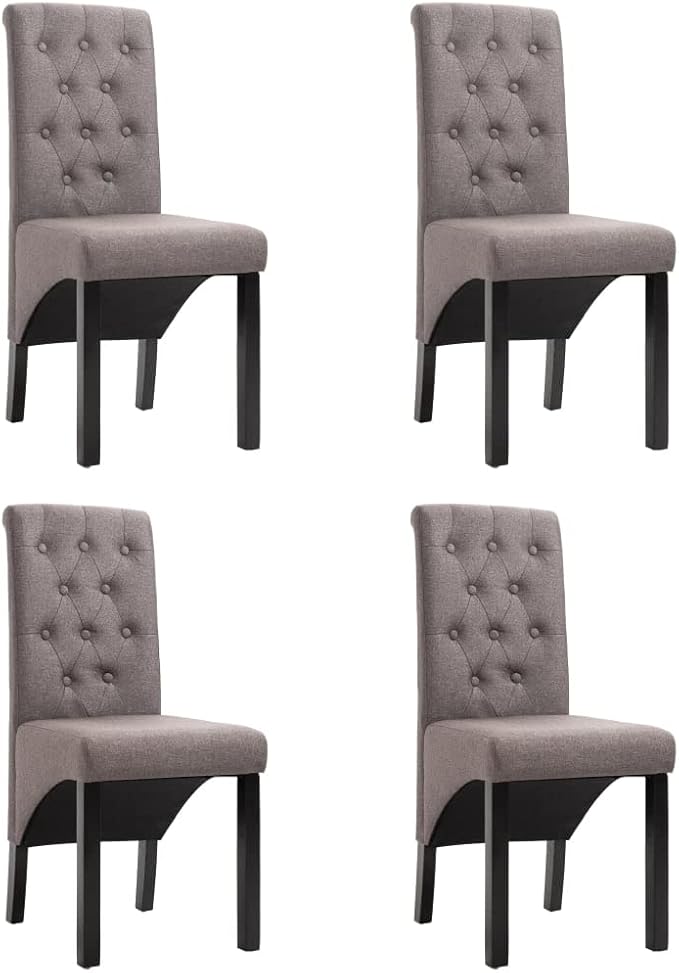 Set of 4 Taupe Fabric Dining Chairs Rubber Wood Frame Ergonomic Comfort Modern Design Rectangular Shape for Dining Room Kitchen Indoor Use