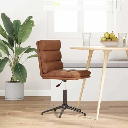 Brown Faux Leather Dining Chair with Adjustable Height - Modern Accent Chair for Kitchen Living Room Farmhouse - Sturdy Metal Wood Frame Comfortable Foam Seat