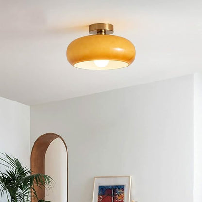 Nordic Vintage Ceiling Light Fixture Denmark Mid Century Modern Nostalgia Semi Flush Mount Ceiling Light with Orange White Glass Shade for Restaurant Cafe Loft Bedroom Hallway 10.6inch