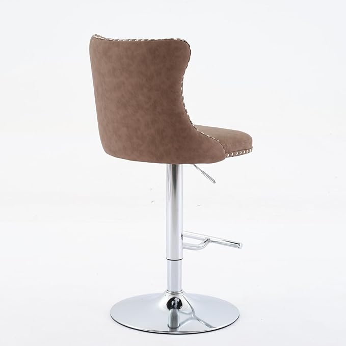 Swivel PU Leather Bar stools Adjusatble Seat Height from 25 33 Inch, Chrome Base Bar Stools with Backs Comfortable Tufted for Home Pub and Kitchen Island, Beige,Set of 2,1512BR