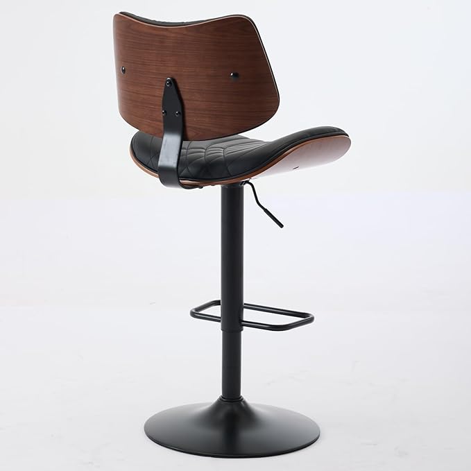 Walnut Bentwood Bar Stools Mid Century Modern Adjustable Counter Height Black Leather Upholstered 360°Swivel Bar Chairs for Kitchen Island,Dining Room,Cafe,Beige,Set of 2