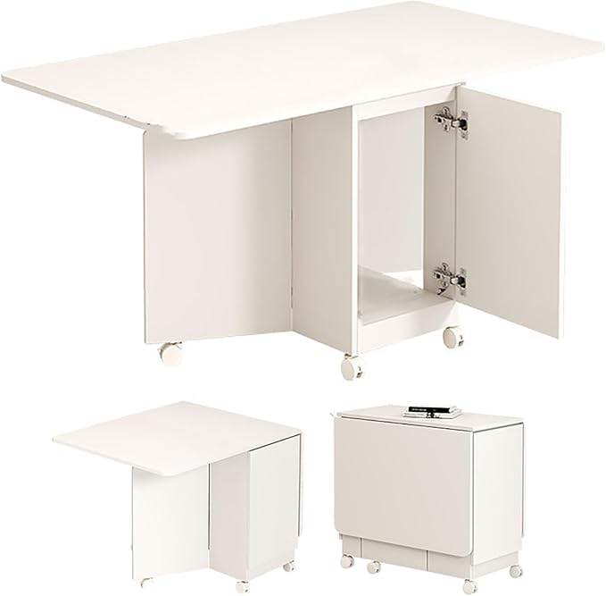 Folding Dining Table for 4, Drop Leaf Kitchen Island with Locking Wheels, Space-Saving for Small Kitchens, Apartments & Dining Rooms(140cm/55.1in)