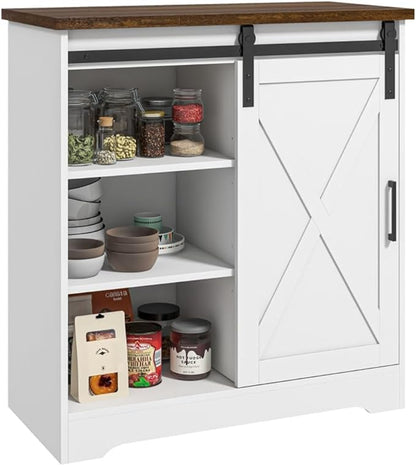 Farmhouse Kitchen Sideboard Buffet Cabinet, 33'' Kitchen Storage Island with Drawer and Adjustable Shelf, Cupboard Liquor Pantry for Kitchen, Dining Living Room