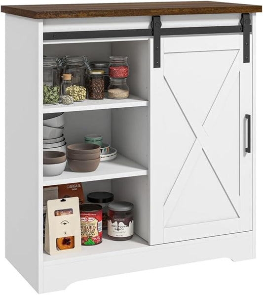 Farmhouse Kitchen Sideboard Buffet Cabinet, 33'' Kitchen Storage Island with Drawer and Adjustable Shelf, Cupboard Liquor Pantry for Kitchen, Dining Living Room