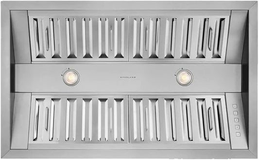 Hauslane Range Hood Insert 34 Inch - Stainless Steel Built-In Vent with 800 CFM Suction, Quiet Operation, LED Lights, 3-Speed Fan, 21" Deep, Ducted/Ductless Convertible for Insert Mount