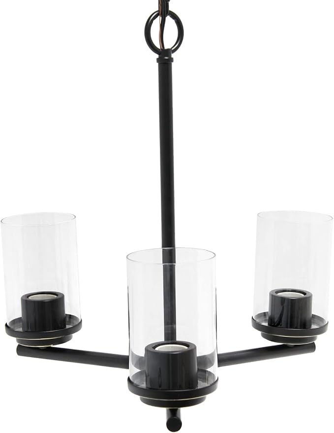 Elegant Designs PT1018-RBZ 15" Traditional Vintage Modern Industrial 3-Light Metal and Clear Glass Kitchen Island Foyer Hallway Living Room Den Dining Room Hanging Pendant Chandelier, RBZ
