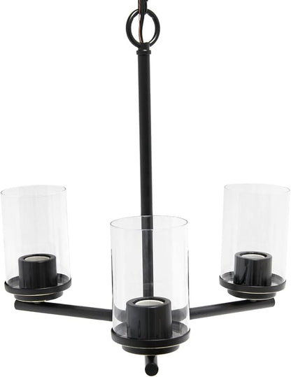 Elegant Designs PT1018-RBZ 15" Traditional Vintage Modern Industrial 3-Light Metal and Clear Glass Kitchen Island Foyer Hallway Living Room Den Dining Room Hanging Pendant Chandelier, RBZ