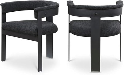 Pemberly Row Contemporary Dining Chairs, Black Boucle Fabric, Matte Black Metal Frame, Set of 2, 23.5" W x 21.5" D x 28" H, Textured Upholstery, Modern Kitchen or Dining Room Seating