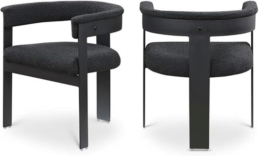 Pemberly Row Contemporary Dining Chairs, Black Boucle Fabric, Matte Black Metal Frame, Set of 2, 23.5" W x 21.5" D x 28" H, Textured Upholstery, Modern Kitchen or Dining Room Seating