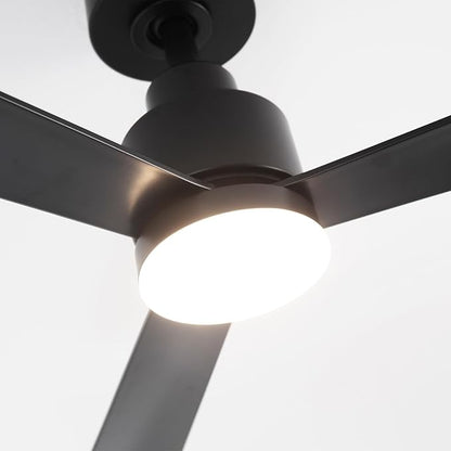 52" Black Ceiling Fan with Light and Remote, Modern 3-Blade DC Motor Ceiling Fan, Quiet Reversible Airflow, 6-Speed LED, Use for Bedroom Living Room Kitchen Indoor Use