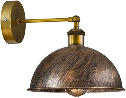 Dome Metal Wall Sconce, 180° Adjustable Industrial Wall Lamp for Bedside, Study, Kitchen, and Living Room Décor. (Brushed Copper.)