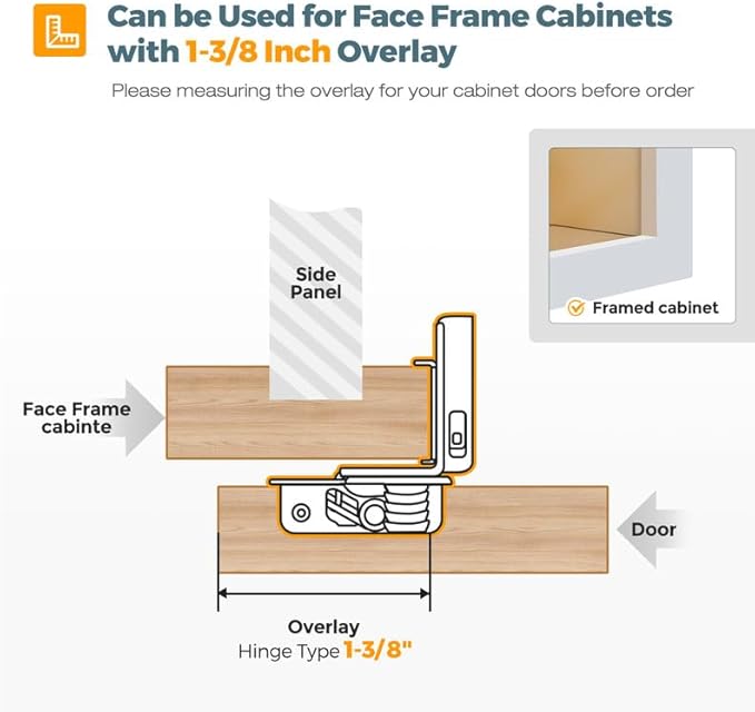 HOME EDIT 2 Pack 1 Pair 1-3/8 inch Overlay Soft Close Cabinet Hinges for Kitchen, Stainless Steel Three-Way Adjustable, Concealed Self-Closing Door Hinges