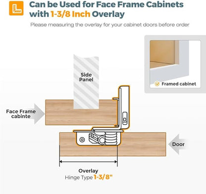 HOME EDIT 50 Pack 25 Pairs 1-3/8 inch Overlay Soft Close Cabinet Hinges for Kitchen, Stainless Steel Three-Way Adjustable, Concealed Self-Closing Door Hinges
