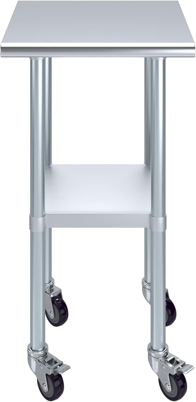 Stainless Steel Work Table with Wheels | NSF Kitchen Island Food Prep | Laundry Garage Utility Bench (Table + Wheels, 20" Long x 20" Deep)