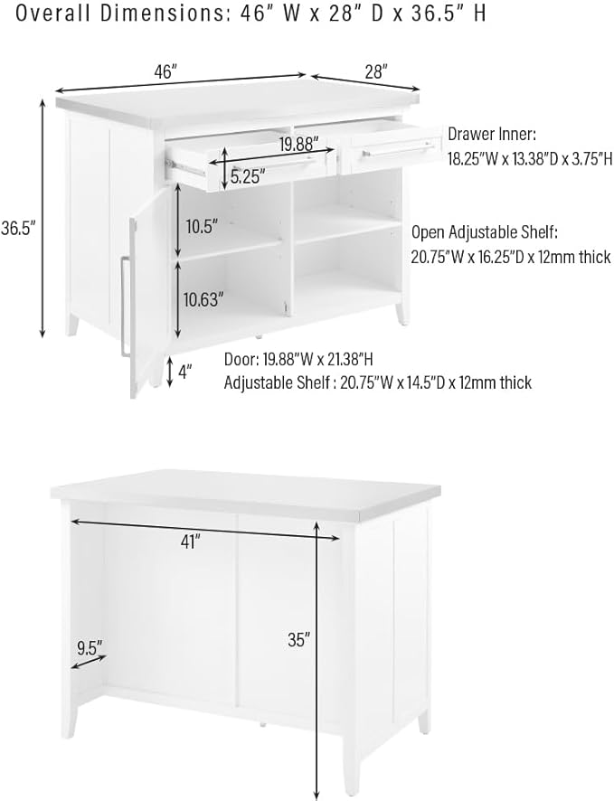 Crosley Furniture Silvia Stainless Steel Top Kitchen Island, Microwave Stand, Coffee Bar, with Shelves, Navy/Stainless Steel