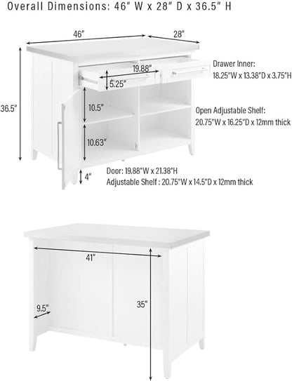 Crosley Furniture Silvia Stainless Steel Top Kitchen Island, Microwave Stand, Coffee Bar, with Shelves, Navy/Stainless Steel