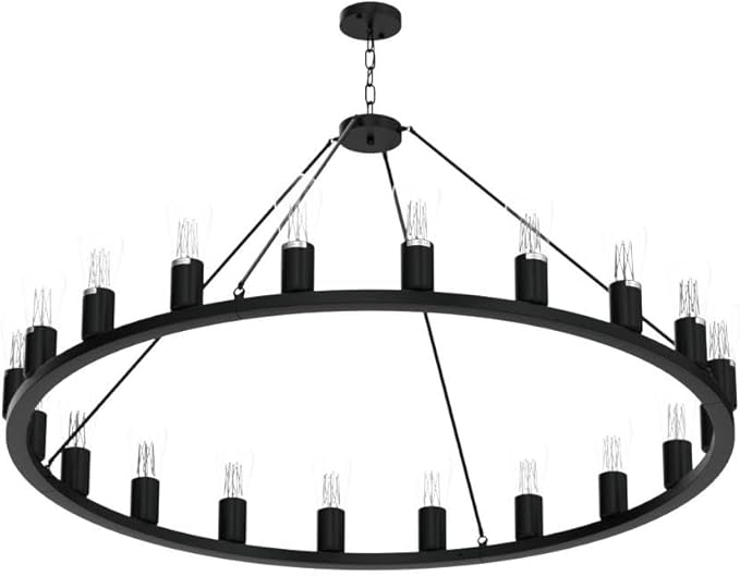 Lanhall 48” 20-Light Extra Large Wagon Wheel Chandelier, Round Black Rustic Farmhouse Chandelier Light Fixture for High Ceiling Living Room Dining Room Stairs Foyer- Adjustable Height Metal E26