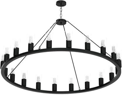 Lanhall 48” 20-Light Extra Large Wagon Wheel Chandelier, Round Black Rustic Farmhouse Chandelier Light Fixture for High Ceiling Living Room Dining Room Stairs Foyer- Adjustable Height Metal E26