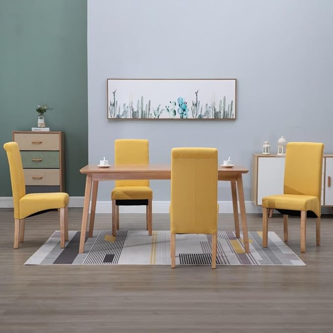 Modern Yellow Fabric Dining Chairs Set of 4 Comfortable Kitchen and Living Room Accent Furniture with Wood Frame