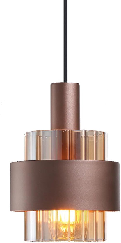 Modern Pendant Light Kitchen Island, 7.3" Mini Hanging Lamp Over Sink, Adjustable Cord Chandelier Ceiling Lighting Fixtures with Amber Glass Lampshade