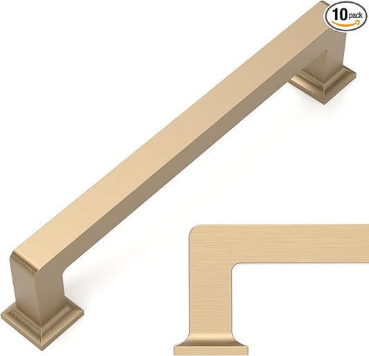 Amerdeco 10 Pack Champagne Bronze Cabinet Pulls 5 Inch(128MM) Hole Centers Kitchen Cabinet Handles Cabinet Hardware Kitchen Handles for Cabinets Cupboard Handles Drawer Pulls ZH0019