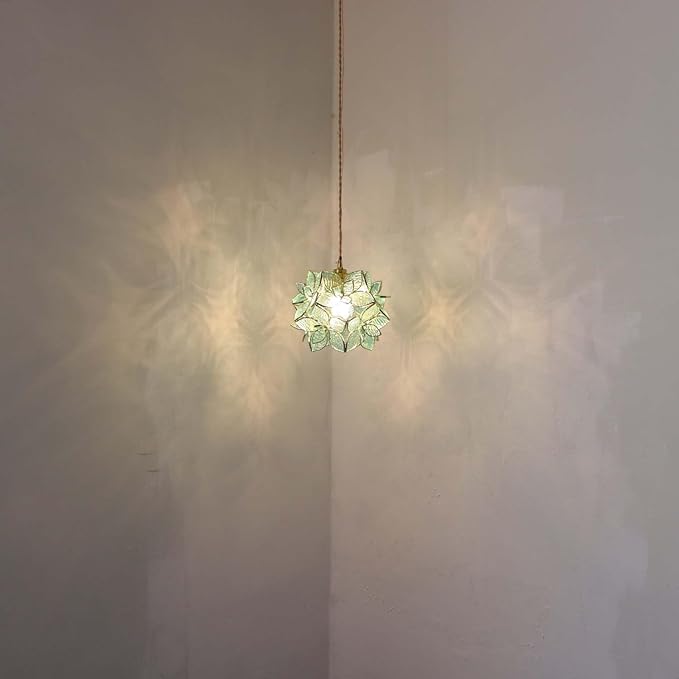 Bieye L10961 Petals Tiffany Style Stained Glass Ceiling Pendant Light with 8-inch Wide Lampshade (Textured Light Blue, 8" Rose Lily)