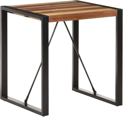Square Dining Table Solid Acacia Wood Brown Industrial Style Compact 27.6"x27.6" Small Kitchen Table for 4 Indoor Dining Room Apartment Kitchen and Dining Room Furniture