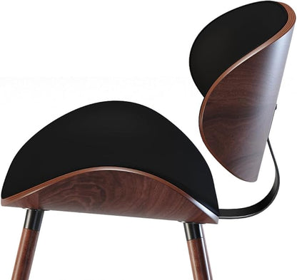 SIMPLIHOME Marana Dining Chairs - Upholstered Bentwood Back and Vegan Leather Kitchen Chair in Black, Mid-Century Modern Dining Room or Kitchen Seating with Contoured Seat and Beech Wood Base