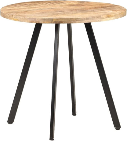 Round Dining Table Natural Rough Mango Wood Industrial Powder-Coated Iron Legs 29.5 Inch Height Durable Kitchen Dining Room Dinner Table Seats