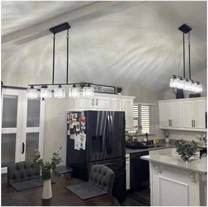 Luxury Crystal Island Lights 5-Light Linear Pendant Kitchen Island Chandelier Lighting for Dining Room Light Fixture Matte Black Finish with Glass Shade 36" L