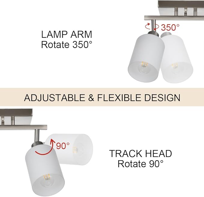 TODOLUZ 5-Lights Complete Track Lighting Kits in Brushed Nickel, Modern Spotlight Ceiling Lighting with Opal White Glass, E26 Bulb Base