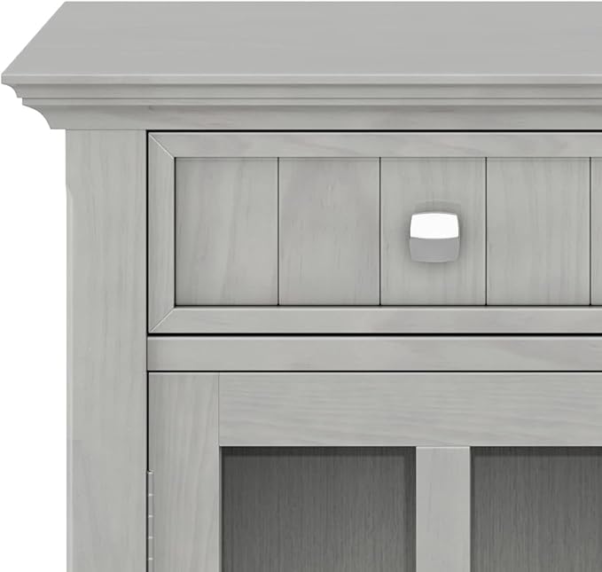 SIMPLIHOME Acadian Storage Cabinet - 36 inch Wide Solid Wood Entryway Storage Cabinet in Fog Grey, Transitional Cabinet for Hallway or Living Room with 2 Drawers and Adjustable Shelves