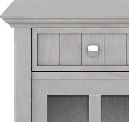 SIMPLIHOME Acadian Storage Cabinet - 36 inch Wide Solid Wood Entryway Storage Cabinet in Fog Grey, Transitional Cabinet for Hallway or Living Room with 2 Drawers and Adjustable Shelves