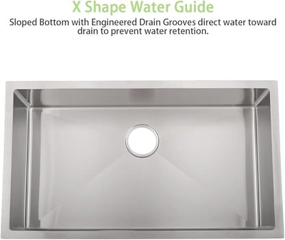 33 Inch Undermount Kitchen Sink-Bokaiya 33x19 Stainless Steel Undermount Sink 18 Gauge 10" Deep Single Bowl Basin with Colander&Drain