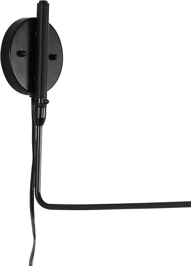 JONATHAN Y 8.5" Black/Brass Gold Retro Swing Arm LED Wall Sconce, Mid-Century Modern Iron Plug-in Light for Bedroom, Living Room, Adjustable Metal Bowl Shade (JYL9067B)